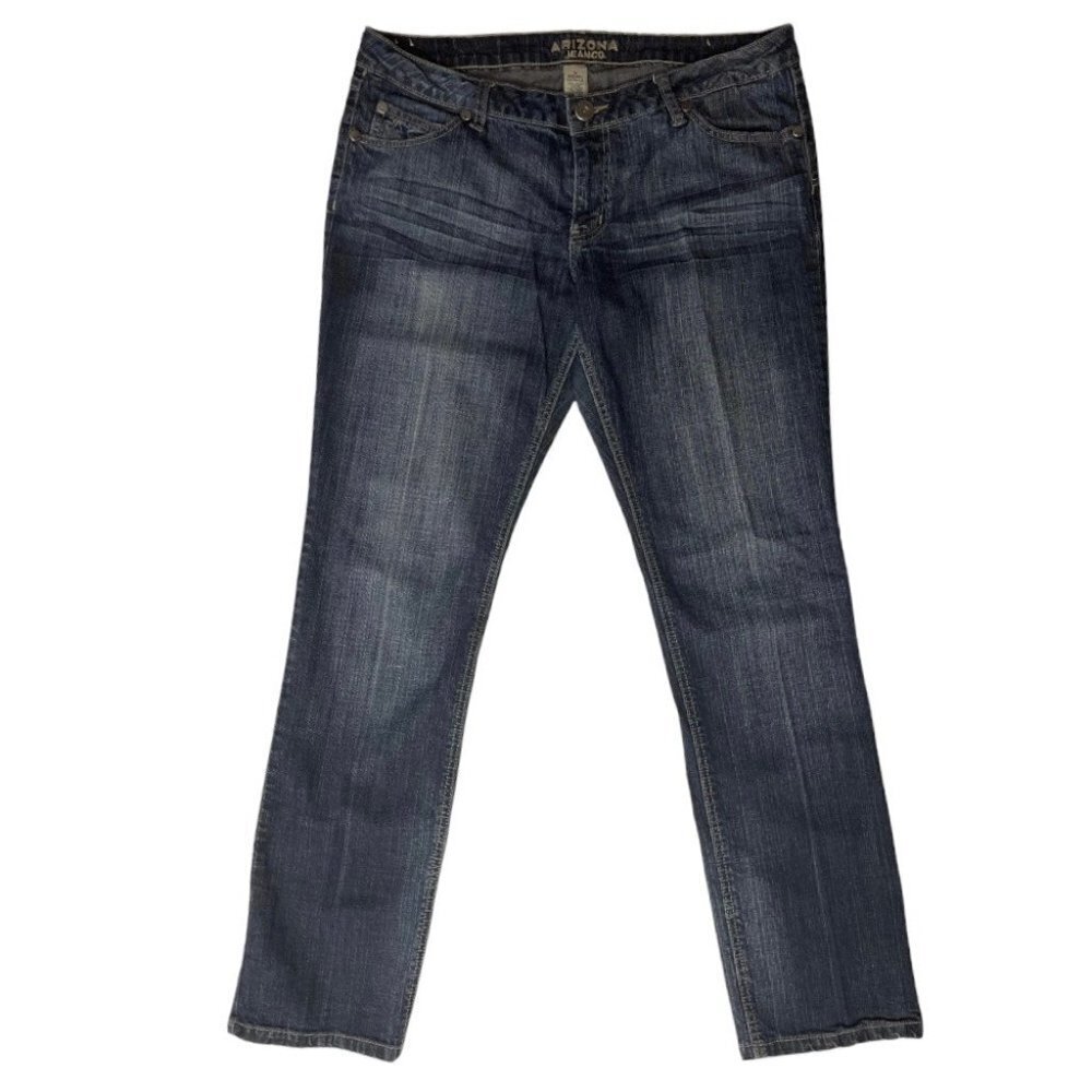ARIZONA Mid-Rise Dark Jeans Juniors 15 Average Straight Leg Stretch Lt Distress